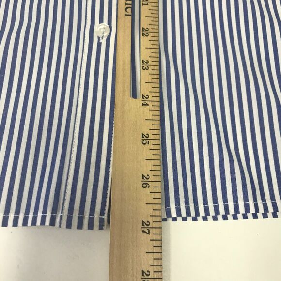 Chicos Shirt Womens Medium Blue White Stripe Button Down Floral Embroidery - Picture 10 of 10